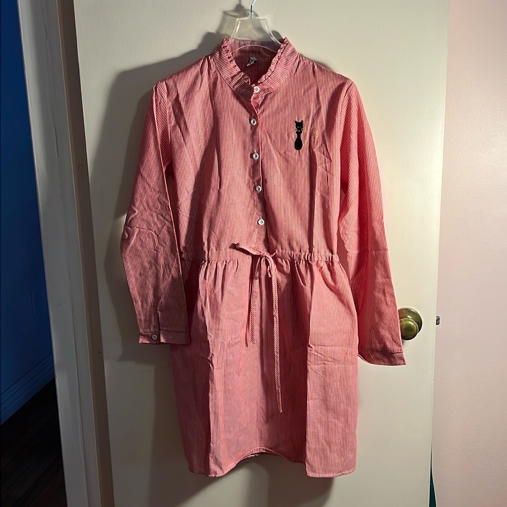 Red and White Striped Long Sleeve Dress